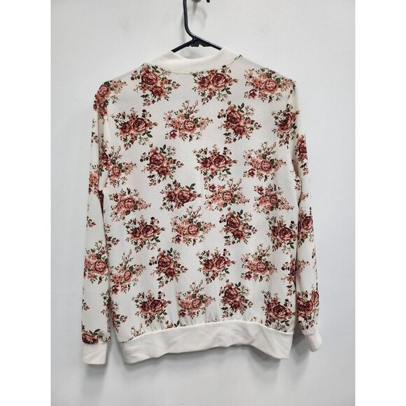 Le Lis Womens Varsity Jacket Size Large Ivory Pink Floral Zip Front Lightweight - Picture 5 of 6